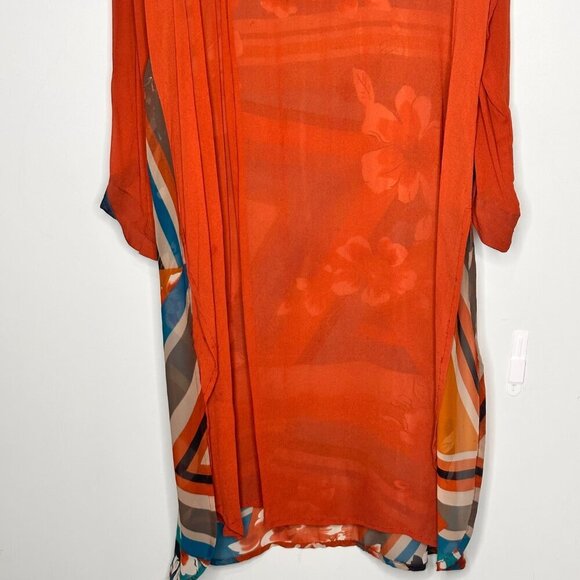 Orange Chiffon Kurta With Embellished Patch & Geometric Floral Pattern - Picture 5 of 13